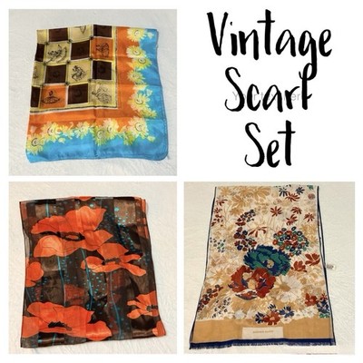 Vintage Scarf Trio Bundle - 1970s to 80s Retro, Rodier Paris, Japanese Pure Silk