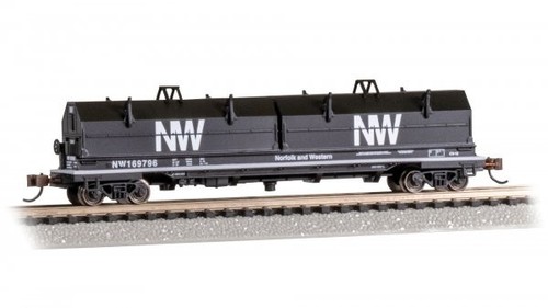 Coche de bobina de acero Bachmann escala N Norfolk & Western 55' con cargas de bobina #169796 | Condition: New