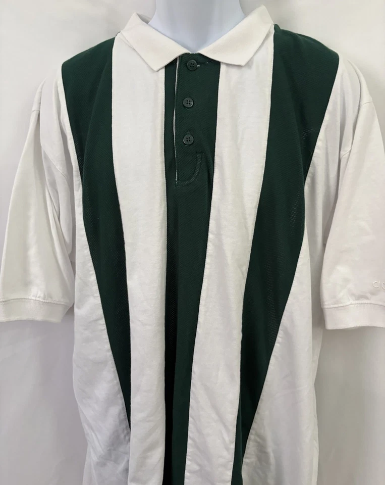 Vintage 90s Adidas Vertical Striped Polo Shirt Men’s Size XL Green & White - Image 4 of 4