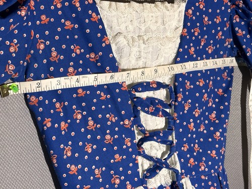 Vintage 70s Deloris Long Beach Prairie Dress Blue Floral Lace Corset Boho, $59.99 - Photo 5