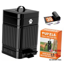Small Dog Poop Trash Can Outside, 1.3 Gal Metal Dog Waste Trash Can, Black