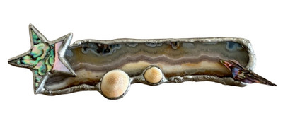 Artisan Made Broch Abalone, Shell, Agate Star Bird Artist Signed Dated 1995