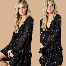 Black & Gold Star Moon Midi Dress By The Sea Size Small
