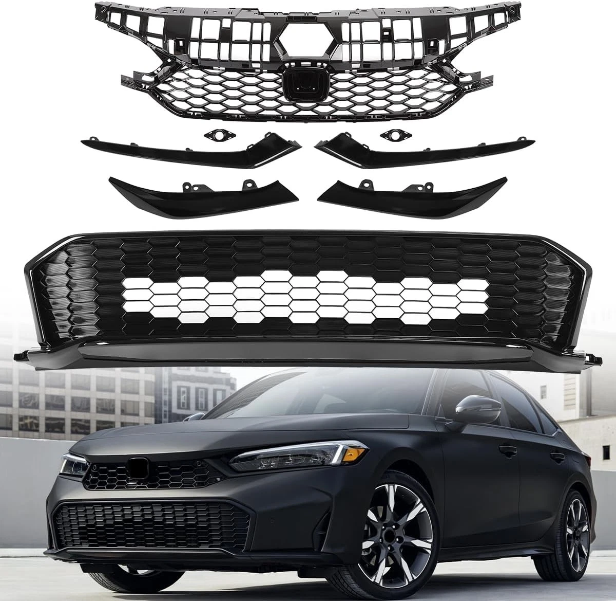 Kit De 8 Piezas De Rejilla Y Luces Antiniebla Delanteras Para Honda Civic Sedán 2019-2021 – Karpal