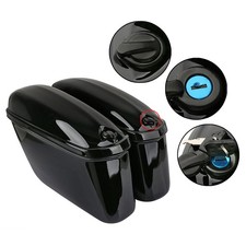 2x Hard Saddlebags Motorcycle Trunk Case Keys w/ Side Box Gloss Black For Harley