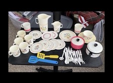 Vintage Chilton Child Play Toy Dish Set 38 Pieces Flowers Pretend Play Dollhouse