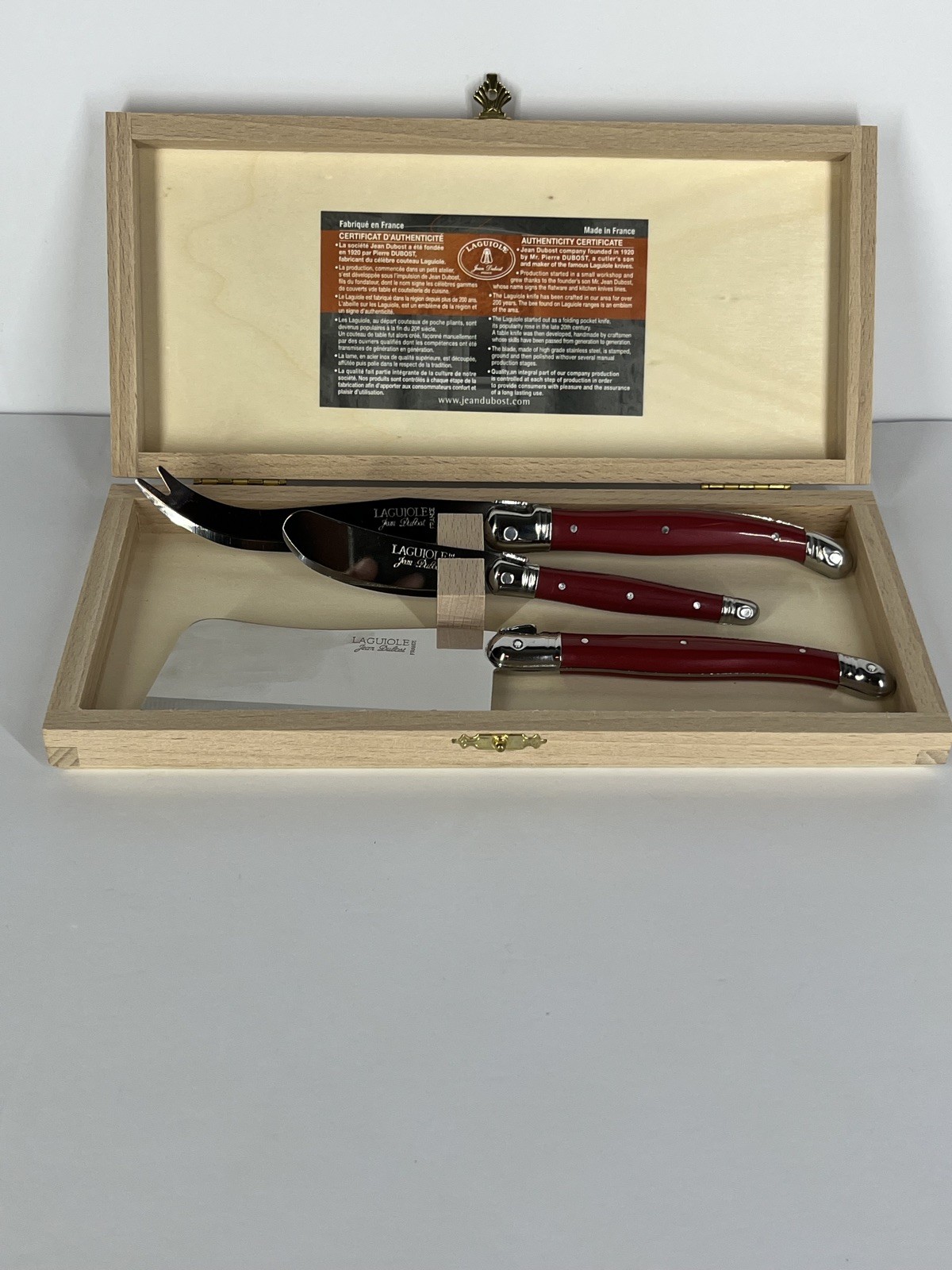 Laguiole 3 Piece Stainless Steel Cheese Knife Set in Original Box, France