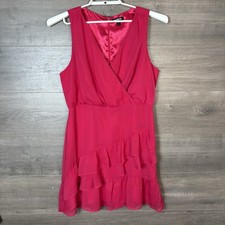 Express Women's Size Medium Dress Sleeveless Ruffled Surplice V-Neck Hot Pink