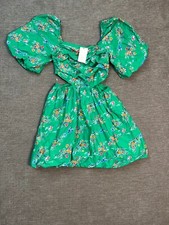 Women's Puff Short Sleeve Cut Out Bubble A-Line Dress - A New Day Green Floral