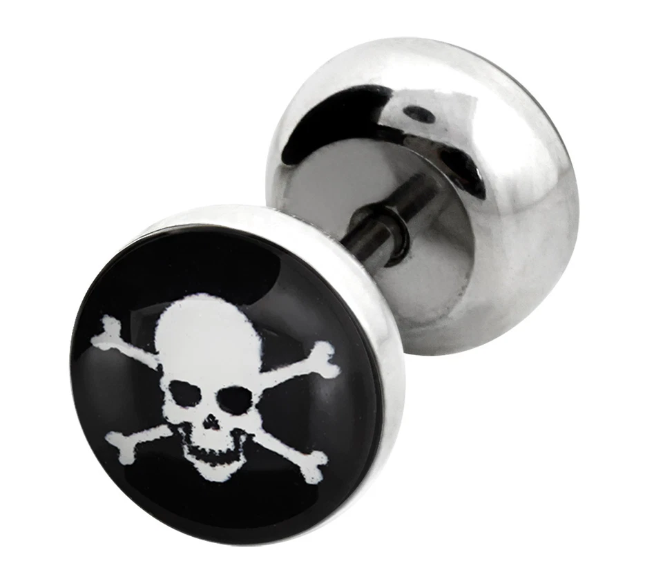 Piercing Orecchio Falso Plug Lobo a Farfalla Con Teschio Motivo, Staffa 1,2x6mm - Immagine 3 di 4