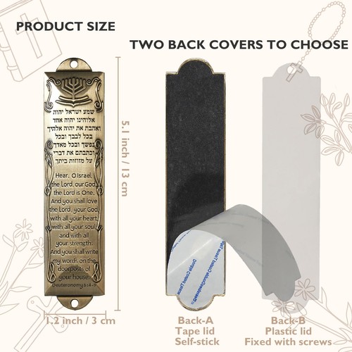 Mezuzah with Scroll for Door, Self-Stick Metal Blessing Mezuzah Cases, Brass Pla - Picture 3 of 12