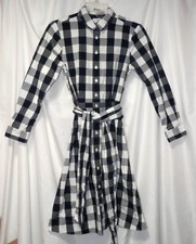 Womans Juniors Navy White Checks J. Crew Button Down Front Belt Sun Dress Size 2