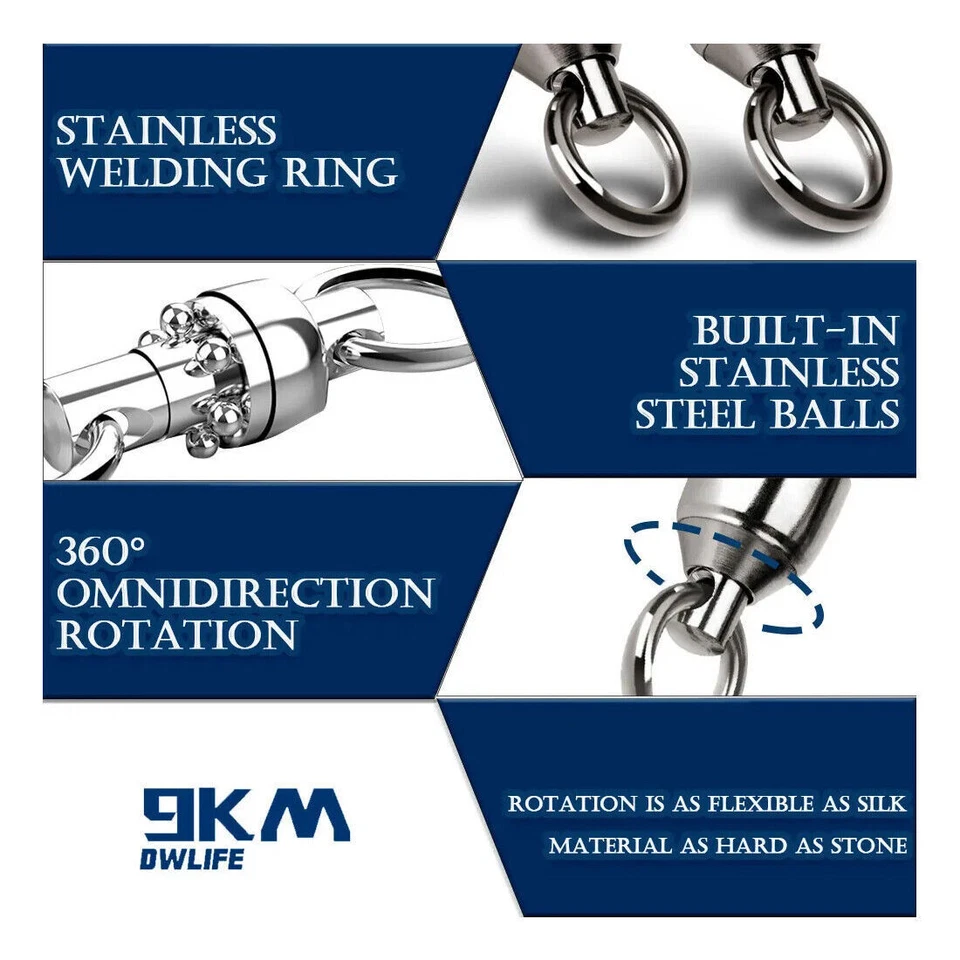 25~100Pcs Heavy Ball Bearing Rolling Swivels with Solid Rings Fishing Connector - Image 3 of 4