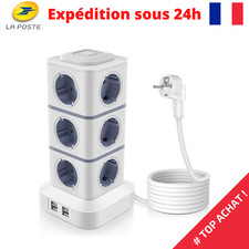 Tour Multiprise Parafoudre Électrique avec 12 Prises 4 Ports USB 3 Interrupteurs