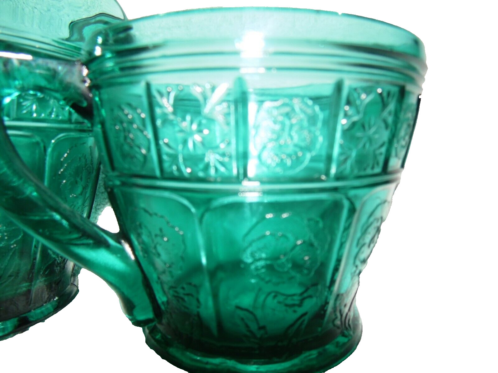 Jeannette Glass Ultramarine Doric & Pansy Reg Size Creamer & Open Sugar, RARE!