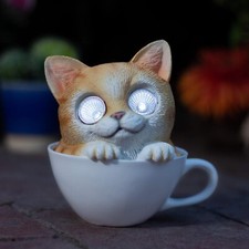 Cat in Cup Solar Garden Decorations Figurine LED 4.7 L x 4.3 W x 4.9 H