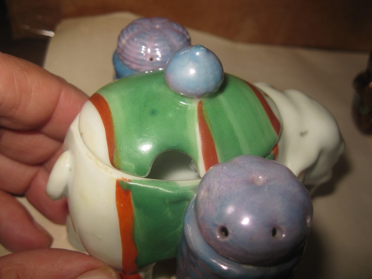 4 Vtg ELEPHANT Kitchen Tableware Ceramic Figures Japan Salt