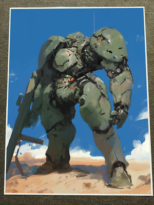 Desert Battle Mecha - Futuristic Industrial Sci-Fi Art Print 18x24in