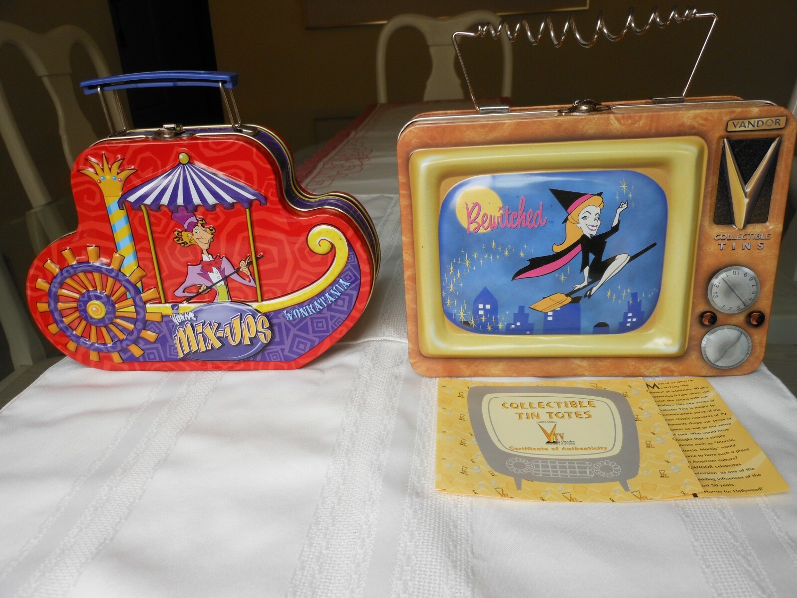 VANDOR 1999 Bewitched & WONKA Mix-Ups Collectible Tins Lunch Boxes