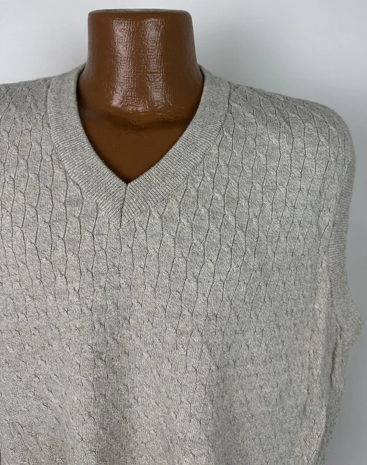 Chaleco Suéter Vintage Para Hombre XL Beige Tejido con Cable Algodón Golf Abuelo Papá Años 90 Foto 3 de 4