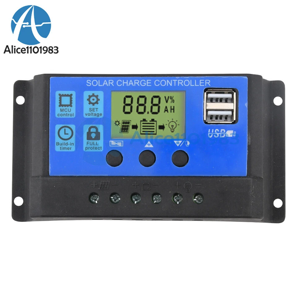 Pannello Solare 12V 24V 10A 20A 30A Regolatore di Carica Batteria LCD Doppio USB - Immagine 2 di 4