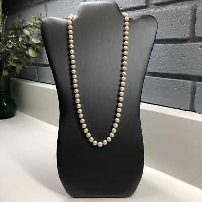 Vintage Signed Cream Glass Faux Pearl Necklace 25