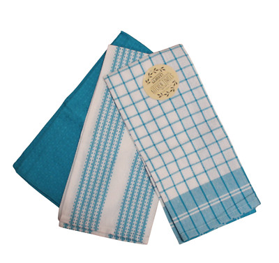 Set of 3 Kitchen Towels 17.75''x25.6'' Soft & Durable Cotton Blend  Turquoise