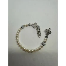 Vintage Pearl Bracelet with Natural Sapphire and Topaz 7 Inches