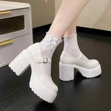 Fashion Platform Pumps High Heels Buckle Strap Shoe Goth Thick Heeled Party Shoe