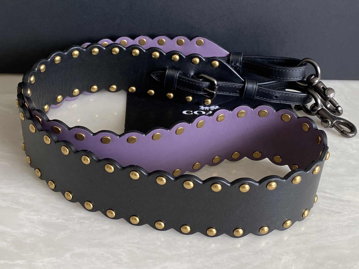COACH SCALLOPED BLACK / PURPLE LEATHER RIVETS NOVELTY STRAP 76551 EUC COACH SCALLOPED BLACK / PURPLE LEATHER RIVETS NOVELTY STRAP  main image 3