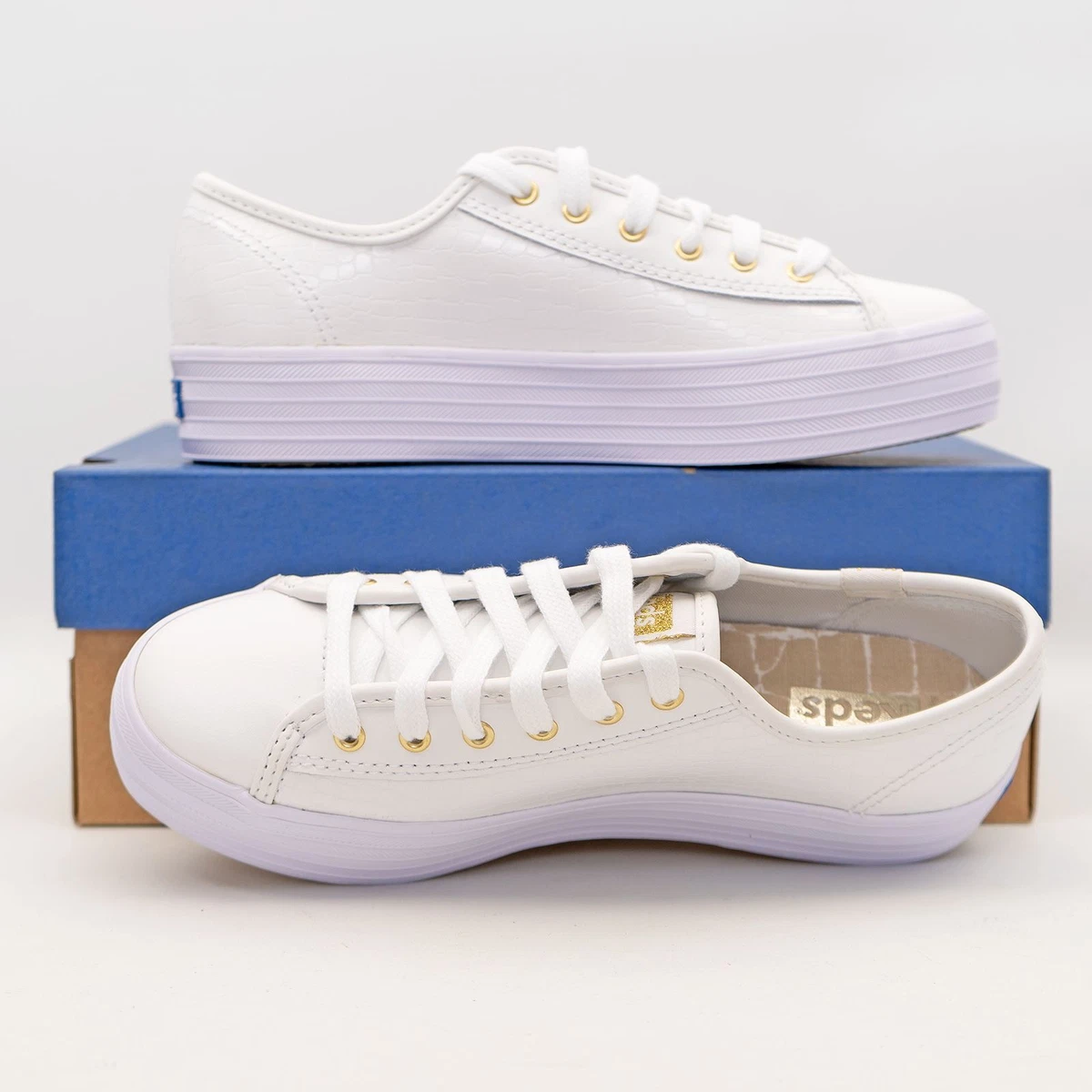 Womens Keds Trainers Triple Kick Croc Leather White Comfort Ladies