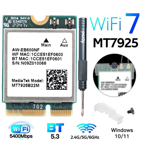 WiFi 7 MT7925 M.2 Key E Card 5400Mbps MT7925B22M Tri-band BT5.3 Wireless Adapter - Afbeelding 1 van 6