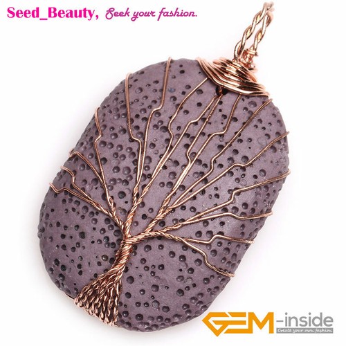 Assorted Color Stone Lava Rock Rose Gold Chakra Leather Pendant Necklace Gift - Picture 8 of 23