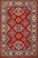 Geometric Tribal Style Kazak Hand-knotted Pakistani Rug 4x6 Ft