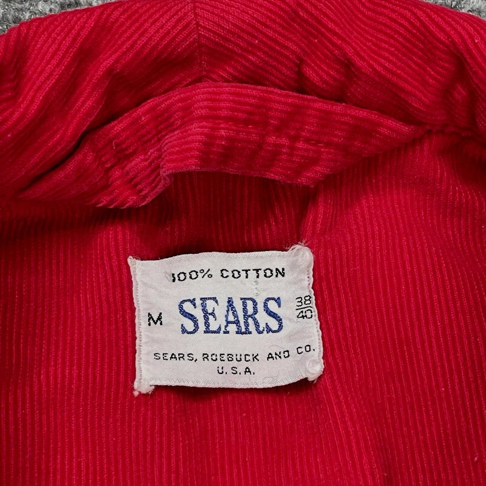 Vintage Sears Roebuck Corduroy Robe Mens Medium Snap Belted Red Cotton USA - Image 4 of 4