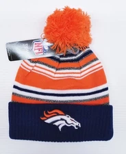 NFL Denver Broncos football team youth size beanie hat with pom pom