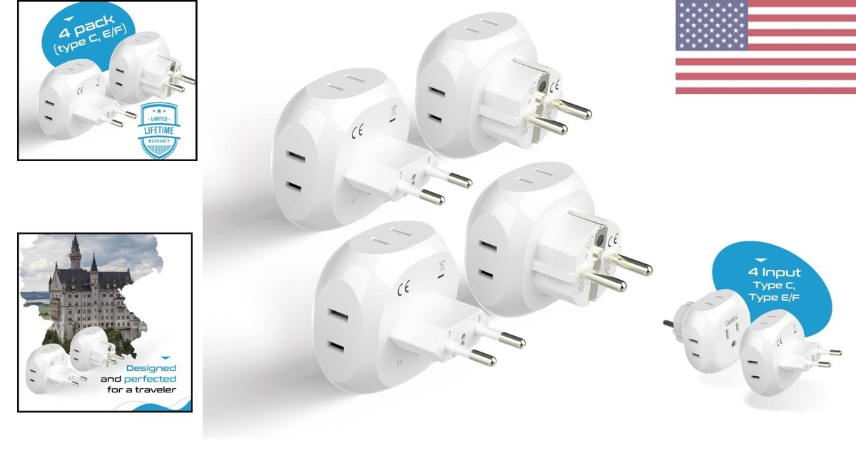 Travel Adapter Plug Set for Europe Compact Lightweight Type