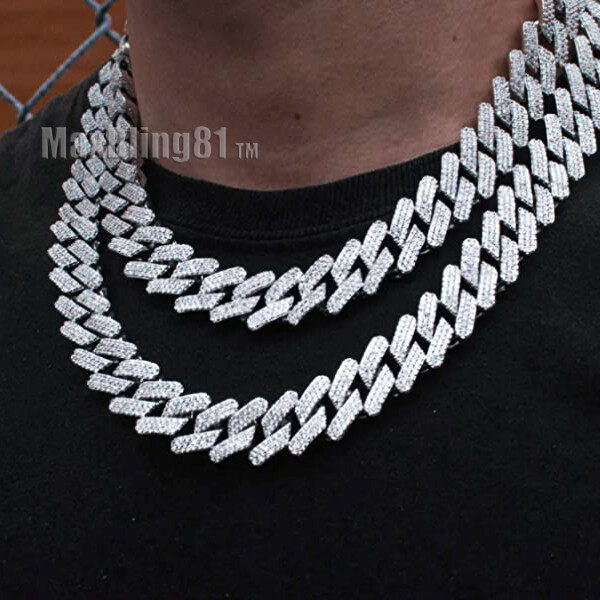 Hip Hop Iced Rapper Silver Plated Simulated Diamond Zig Zag Cuban Chain ...