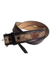 Replaceable Buckle Full Grain Genuine Leather Black Belt Eagle Embossed Strap