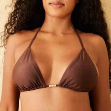 High Shine Triangle Bikini Top - Shade  Shore  Gold Bead Brown Boho M 8-10 NEW