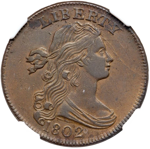 1802 S-239 R-3 NGC AU 58 Draped Bust Large Cent Coin 1c