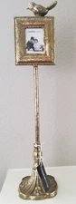 Creative Co-Op Heavy Metal Photo Frame BIRD Finial Goldtone NEW Heavy 15"
