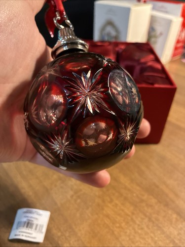 WATERFORD CASED CRYSTAL BALL ORNAMENT COLLECTION RUBY RED ORNAMENT RARE - Picture 5 of 9