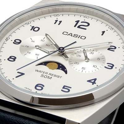 CASIO カシオ腕時計 ムーンフェイズ　MTP-M300L-7A CASIO MTP-M300L-7AV MOON PHASE LEATHER BAND ANALOG WHITE DIAL