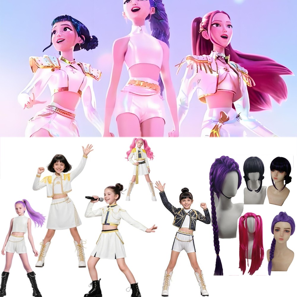 Niños Niñas KPop Cazadores de Demonios Disfraz Rumi Zoey Juegos con disfraces Vestido Elegante Pelucas Trajes