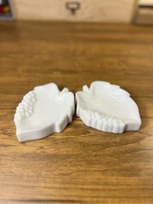 Vtg Pair Imperial Glass White Milk Glass Leaf & Grapes Trinket Dish 4.75 x 3.75"