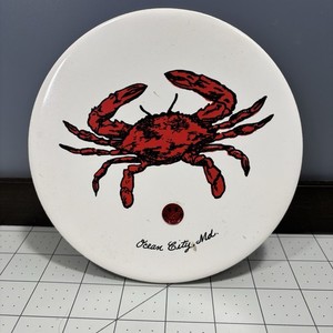 Vtg Maryland Crab Ocean City OC MD Painted Ceramic Felt-Backed Wall Art Handmade