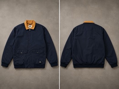 Vintage Quiksilver Navy Workwear Jacket Tan Corduroy Collar Size Large