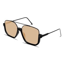 Retro Oversized Aviator Sunglasses for Women Men Square Semi-Rimless Double B...