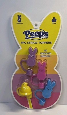 Peeps Easter Straw Toppers Set of 4  Fits 10mm Straws Brand New Sealed 
